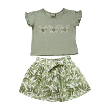 Conjunto Feminino Blusa Bordado Borboleta e Saia 2001299 - Milon 
