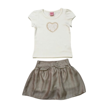 Conjunto Feminino Blusa Bordado Coração e Saia Tecido 4730 - Dila  