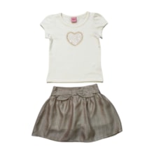 Conjunto Feminino Blusa Bordado Coração e Saia Tecido 4730 - Dila