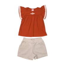Conjunto Feminino Blusa Bordado Flor e Shorts Tecido 04597 - Dila 