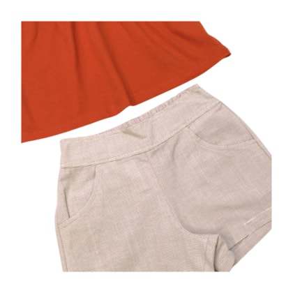 Conjunto Feminino Blusa Bordado Flor e Shorts Tecido 04597 - Dila 