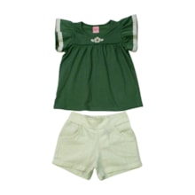 Conjunto Feminino Blusa Bordado Flor e Shorts Tecido 04597 - Dila 