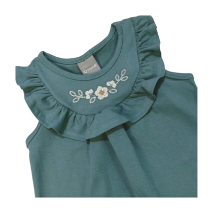 Conjunto Feminino Blusa Bordado Flores e Shorts Moletinho 26498 - Brandili Mundi