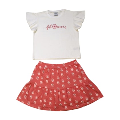 Conjunto Feminino Blusa Bordado Flower e Saia A0108 - Alakazoo