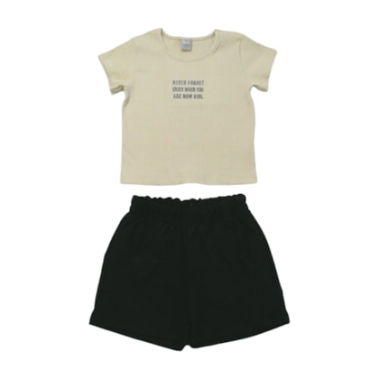 Conjunto Feminino Blusa Canelada Estampa Never e Shorts 25339 - Two Colors