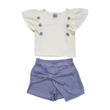 Conjunto Feminino Blusa com Aplique Flores e Shorts Tecido 14252 - Ding Dang 