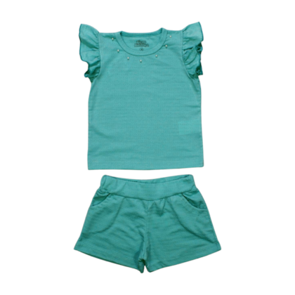 Conjunto Feminino Blusa com Aplique Pérolas e Shorts Poá  3343 - Bicho Bagunça    