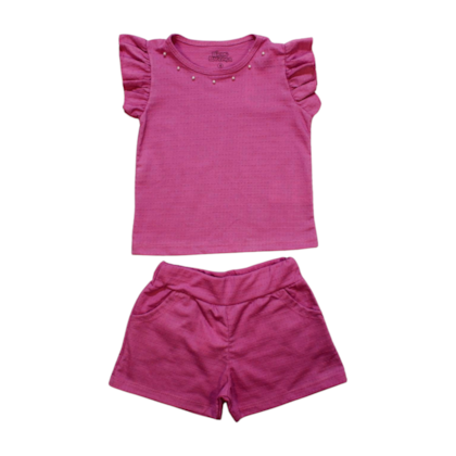 Conjunto Feminino Blusa com Aplique Pérolas e Shorts Poá  3343 - Bicho Bagunça    