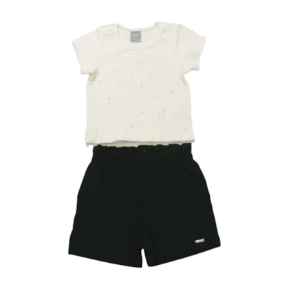 Conjunto Feminino Blusa com Aplique Strass e Shorts 25312 - Two Colors