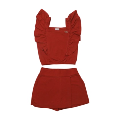 Conjunto Feminino Blusa com  Babados e Shorts Saia 25308 - Two Colors  