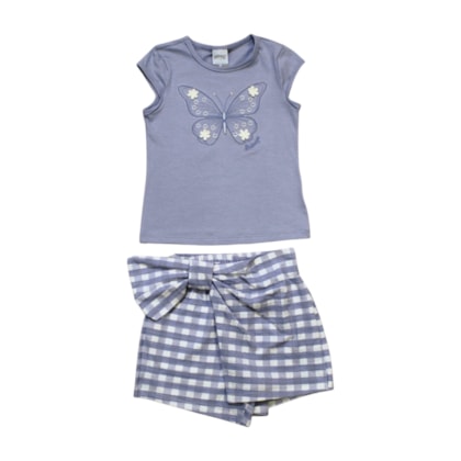 Conjunto Feminino Blusa com Bordado Borboleta e Shorts Saia A0107 - Alakazoo 