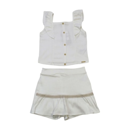 Conjunto Feminino Blusa com Botões e Shorts Saia Quadriculado A0252 - Alakazoo 