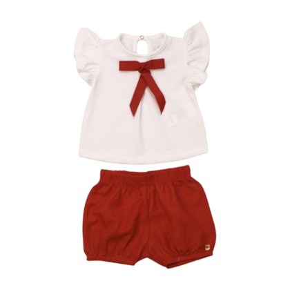 Conjunto Feminino Blusa com Laço e Shorts Tecido 9368 - Time Kids