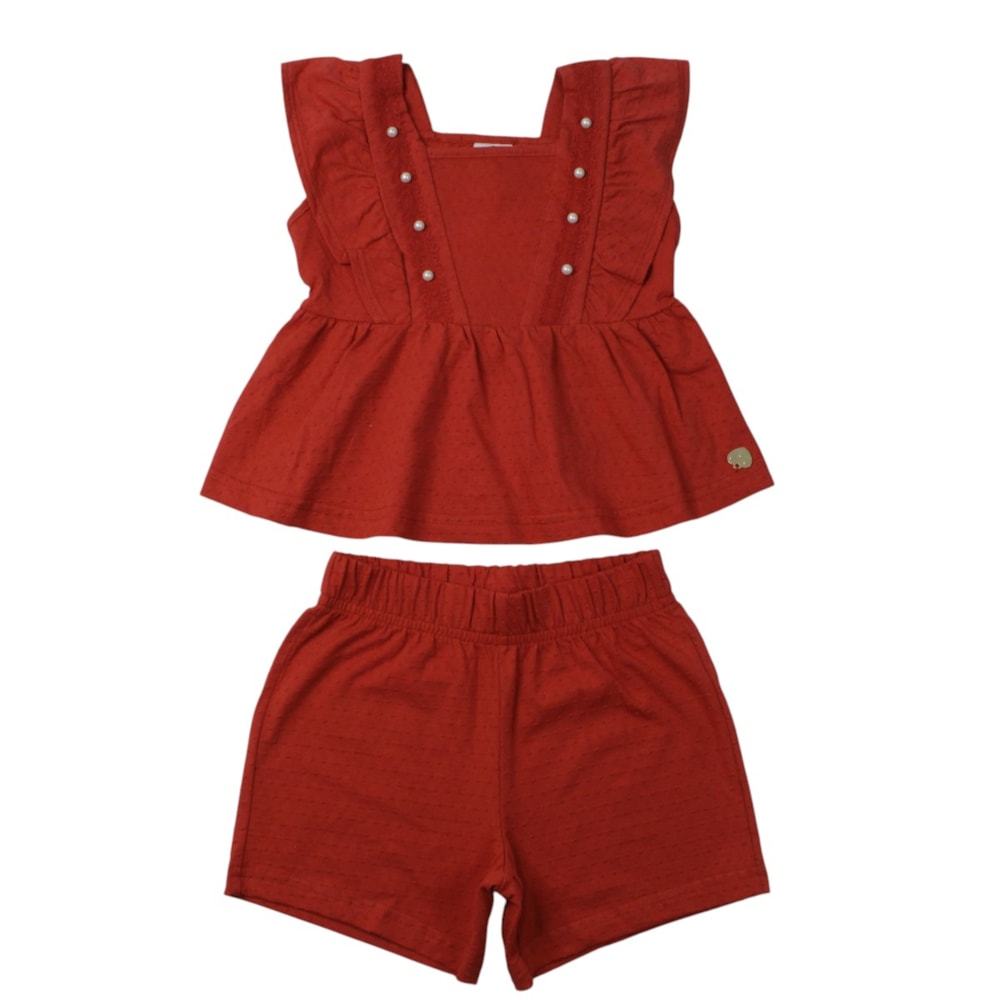 Conjunto Feminino Blusa com Pérolas e Shorts A5407 - Alakazoo