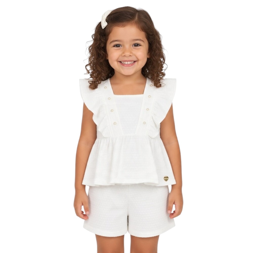 Conjunto Feminino Blusa com Pérolas e Shorts A5407 - Alakazoo