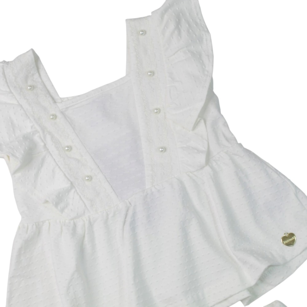 Conjunto Feminino Blusa com Pérolas e Shorts A5407 - Alakazoo