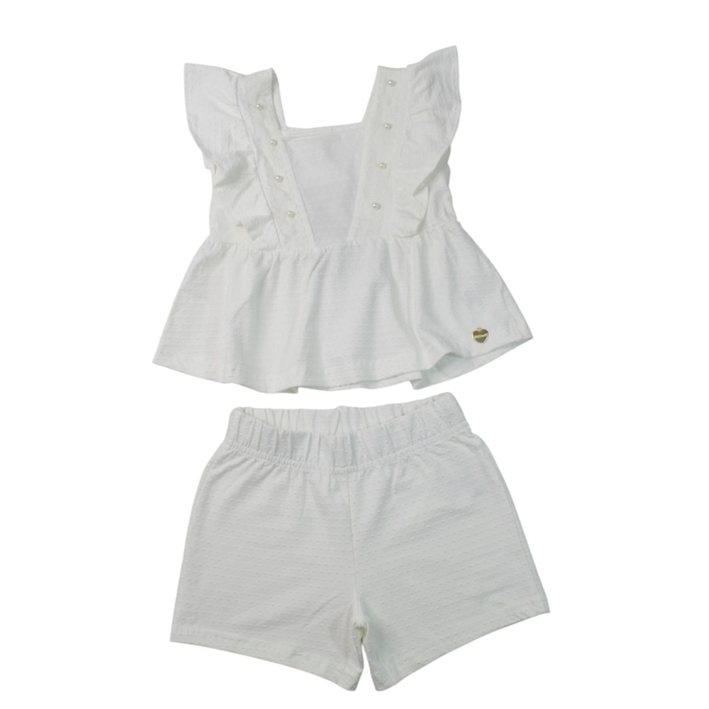 Conjunto Feminino Blusa com Pérolas e Shorts A5407 - Alakazoo