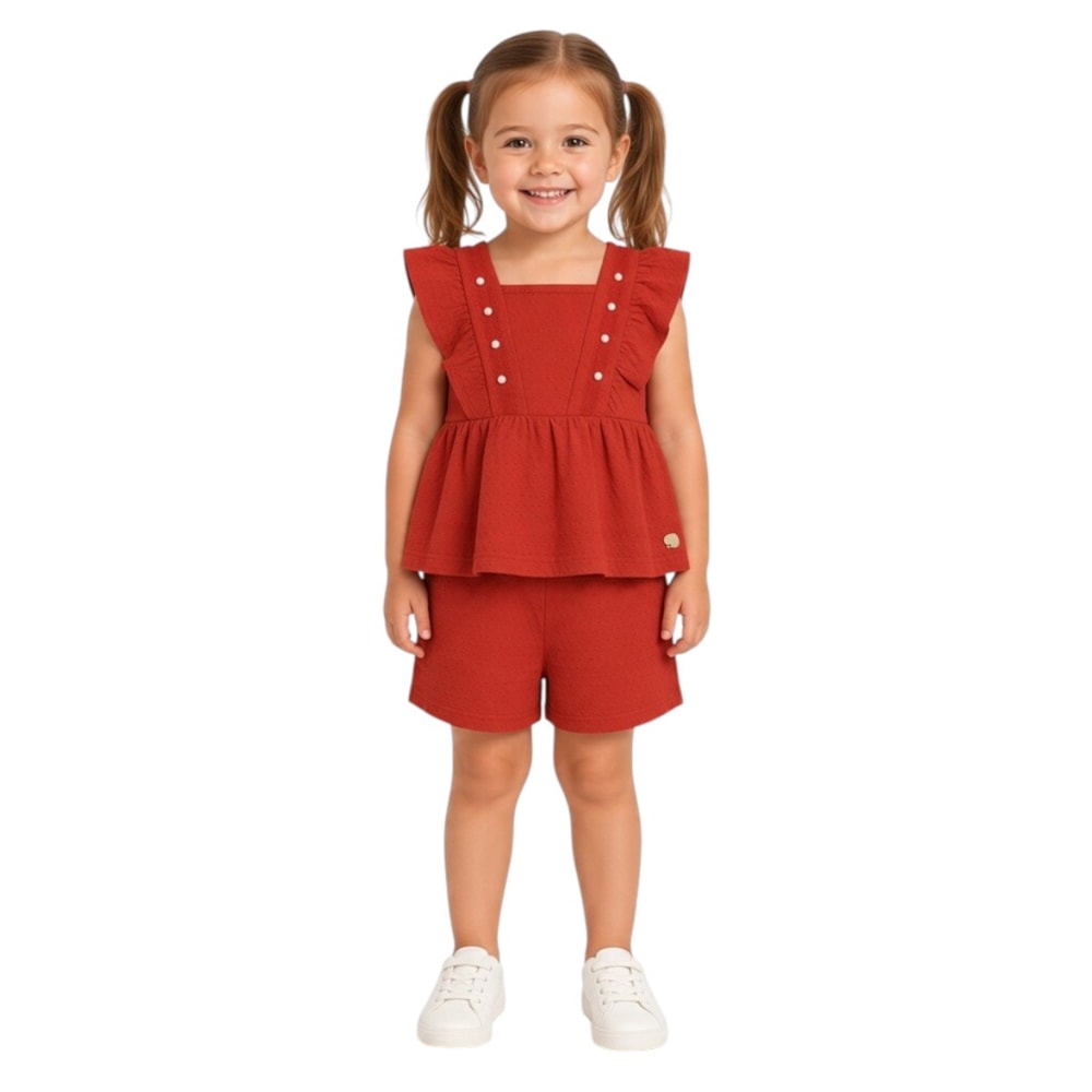 Conjunto Feminino Blusa com Pérolas e Shorts A5407 - Alakazoo