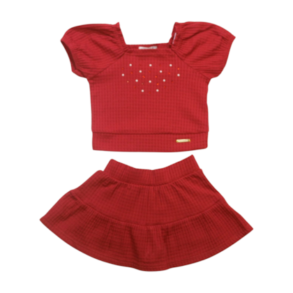 Conjunto Feminino Blusa com Strass e Saia 46860 - Alakazoo 