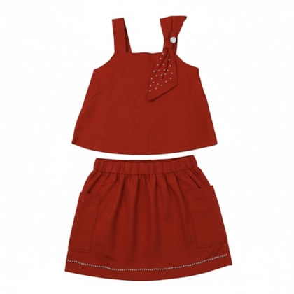 Conjunto Feminino Blusa com Strass e Saia Tecido 37309 - Brandili Mundi