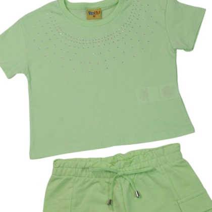 Conjunto Feminino Blusa com Strass e Shorts 27104 - Rollu