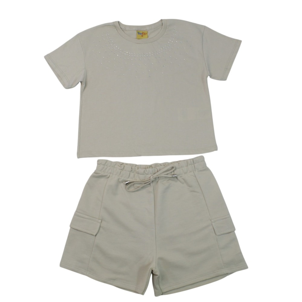 Conjunto Feminino Blusa com Strass e Shorts 27104 - Rollu