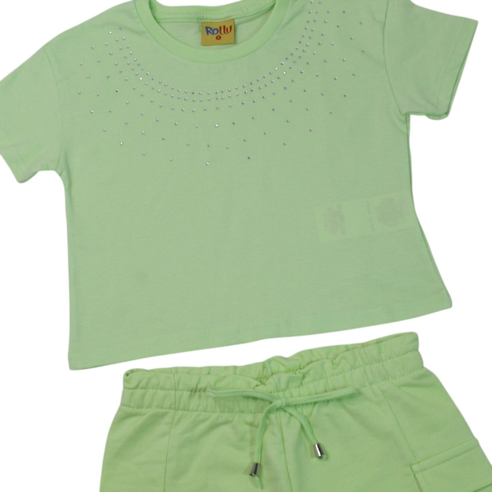 Conjunto Feminino Blusa com Strass e Shorts 27104 - Rollu
