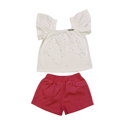 Conjunto Feminino Blusa com Strass e Shorts 8801 - Time Kids 