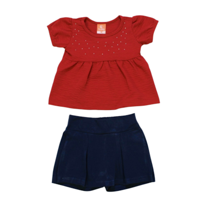 Conjunto Feminino Blusa com Strass e Shorts Saia 17511 - Teddy 