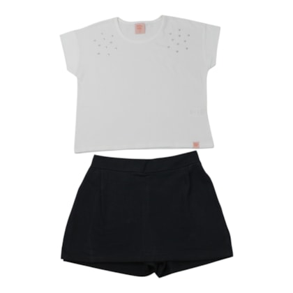 Conjunto Feminino Blusa com Strass e Shorts Saia 46204 - Kely Kety