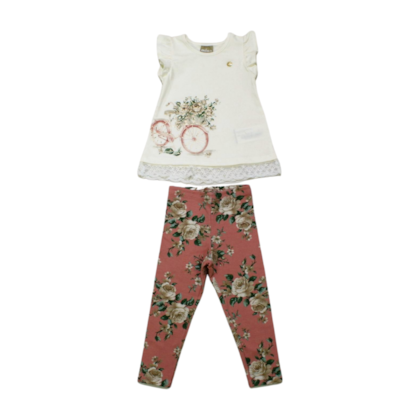 Conjunto Feminino Blusa com Tule e Legging Estampada Flores 2000384 - Milon       