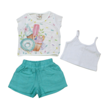 Conjunto Feminino Blusa com Tule Estampa Doces e Shorts 3 Peças 1950 - Carol e Dani         