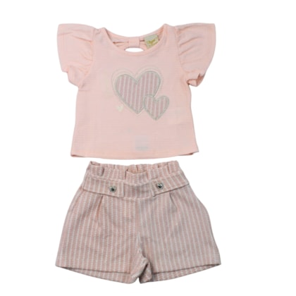 Conjunto Feminino Blusa Coração e Shorts Listrado - 37458 - Angerô