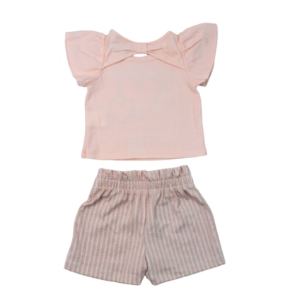 Conjunto Feminino Blusa Coração e Shorts Listrado - 37458 - Angerô