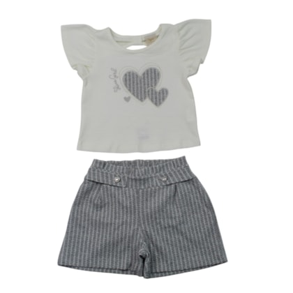 Conjunto Feminino Blusa Coração e Shorts Listrado - 37458 - Angerô