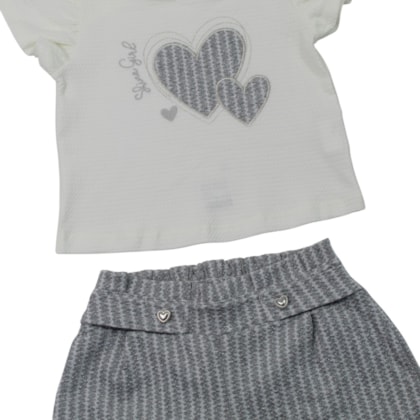 Conjunto Feminino Blusa Coração e Shorts Listrado - 37458 - Angerô