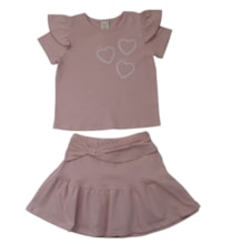 Conjunto Feminino Blusa Corações Bordado e Saia 37482 - Angerô