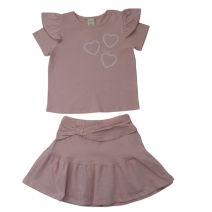 Conjunto Feminino Blusa Corações Bordado e Saia 37482 - Angerô