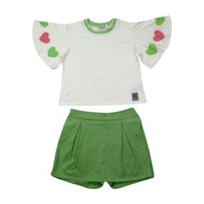 Conjunto Feminino Blusa Corações com Retílinea e Shorts Saia 39469 - Alakazoo