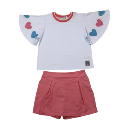 Conjunto Feminino Blusa Corações com Retílinea e Shorts Saia 39469 - Alakazoo