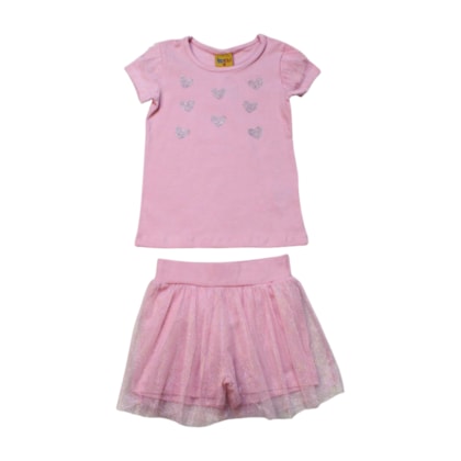 Conjunto Feminino Blusa Corações e Saia com Tule 24171 - Rollu  