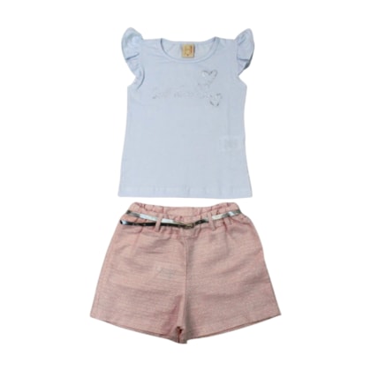Conjunto Feminino Blusa Corações e Shorts com Cinto 15101 - Hrradinhos