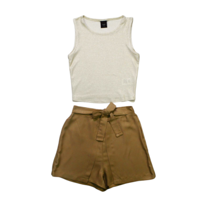 Conjunto Feminino Blusa Cropped e Shorts Jacquard 49278 - Lunender 