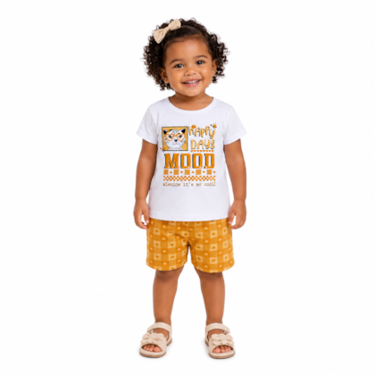 Conjunto Feminino Blusa e Bermuda Estampada Corações 71376 - Alenice    