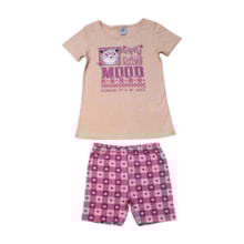 Conjunto Feminino Blusa e Bermuda Estampada Corações 71376 - Alenice    