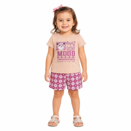 Conjunto Feminino Blusa e Bermuda Estampada Corações 71376 - Alenice    