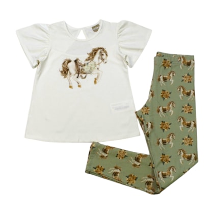 Conjunto Feminino Blusa e Legging Estampada Cavalos 2001047 - Milon    