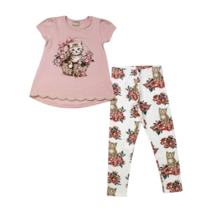 Conjunto Feminino Blusa e Legging Estampado Gatinho 2001266 - Milon  