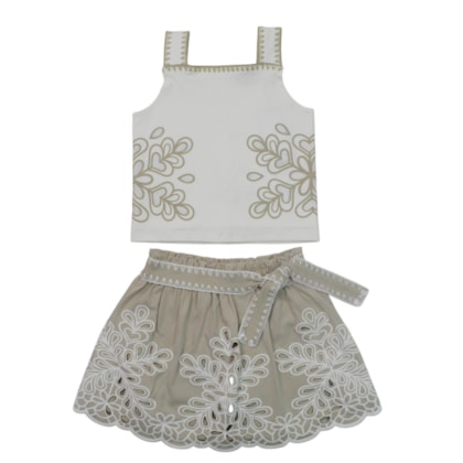 Conjunto Feminino Blusa e Saia Bordada 2001773 - Milon