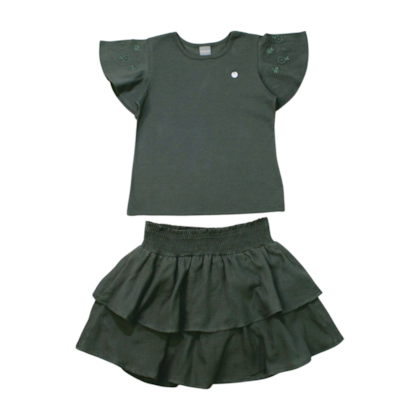 Conjunto Feminino Blusa e Saia com Babado 26743 - Brandili Mundi 